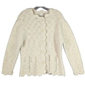 Vtg Alps Sweater Womens XL Cream Wool Long Sleeve Chunky Knit Button Front 90s